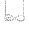 Infinity with Small Heart Necklace with Cubic Zirconia in Sterling Silver (29 x 10 mm)