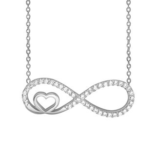 Infinity with Small Heart Necklace with Cubic Zirconia in Sterling Silver (29 x 10 mm)