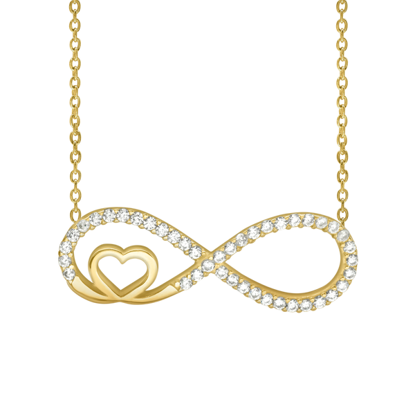 Infinity with Small Heart Necklace with Cubic Zirconia in Sterling Silver (29 x 10 mm)