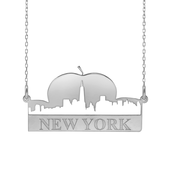 Half Apple New York Necklace in Sterling Silver (32 x 16 mm)