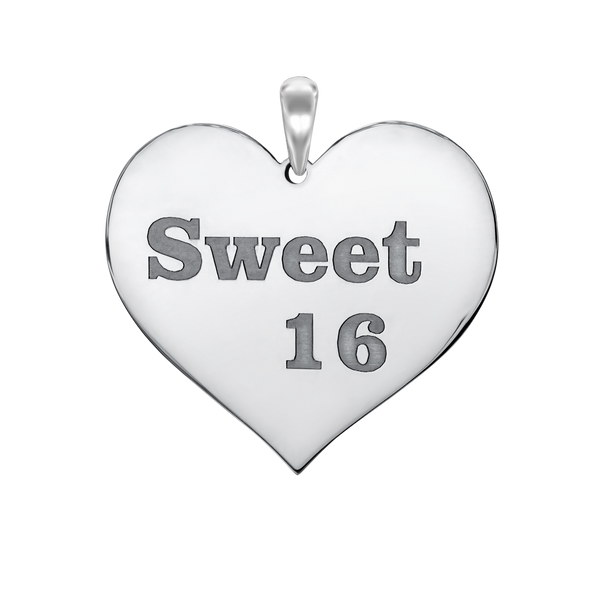 Sweet Sixteen Heart Charm in Sterling Silver (27 x 28mm)