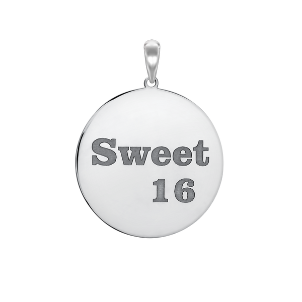 Sweet Sixteen Disc Charm in Sterling Silver (32  x 25mm)