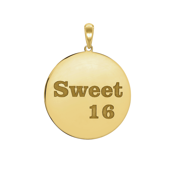 Sweet Sixteen Disc Charm in Sterling Silver (32  x 25mm)