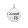 Sweet Sixteen Disc Script Charm in Sterling Silver (32  x 25mm)