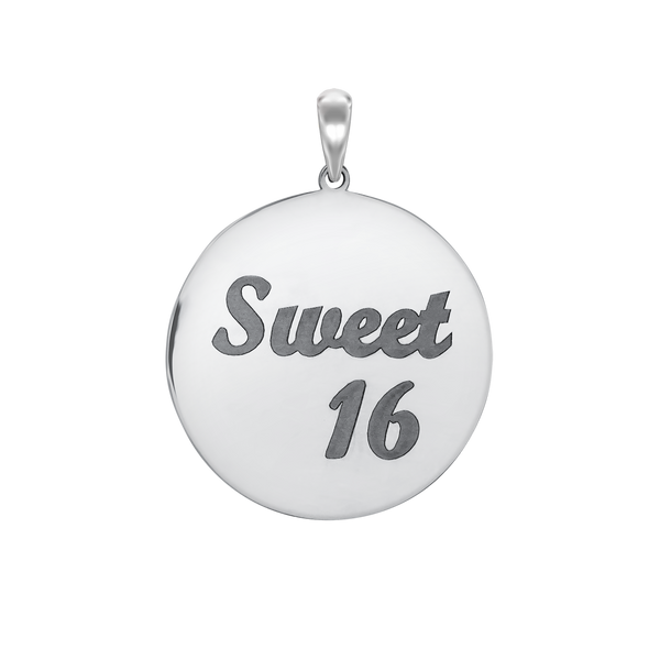 Sweet Sixteen Disc Script Charm (32  x 25mm)