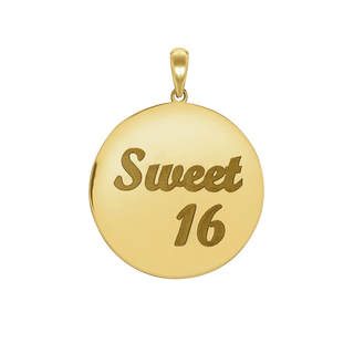 Sweet Sixteen Disc Script Charm in Sterling Silver (32  x 25mm)