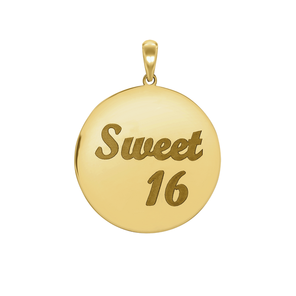 Sweet Sixteen Disc Script Charm in Sterling Silver (32  x 25mm)