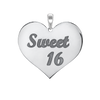 Sweet Sixteen Heart  Disc Script Charm in Sterling Silver (27 x 28mm)