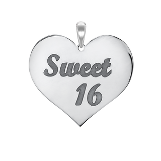 Sweet Sixteen Heart  Disc Script Charm in Sterling Silver (27 x 28mm)