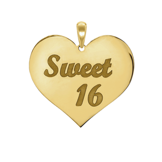 Sweet Sixteen Heart  Disc Script Charm in Sterling Silver (27 x 28mm)