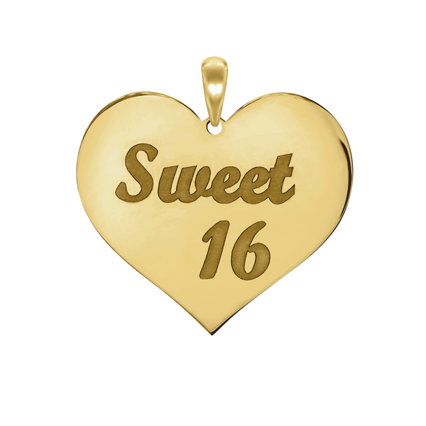 Sweet Sixteen Heart  Disc Script Charm in Sterling Silver (27 x 28mm)