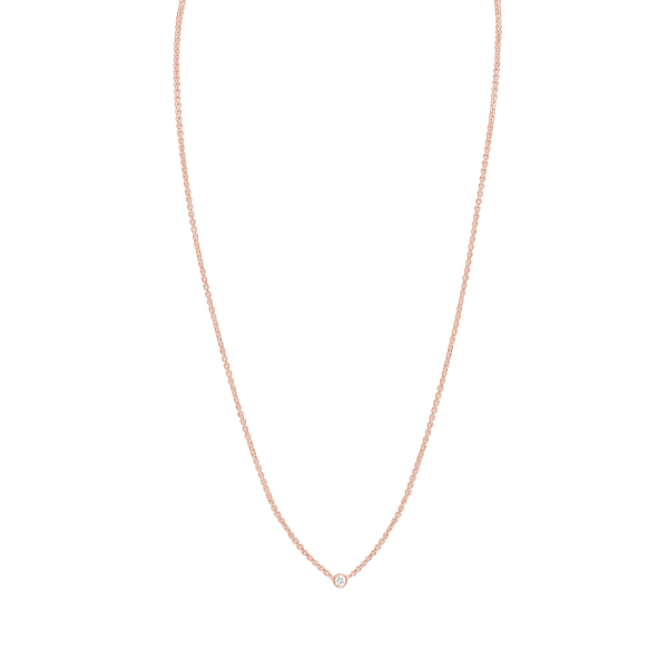 Diamond or Gemstone Round Bezel Charm in 14K Pink Round Cable Necklace (16-18" Extension)