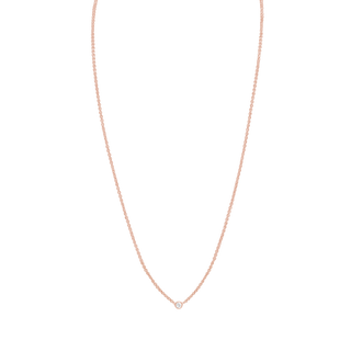 Diamond or Gemstone Round Bezel Charm in 14K Pink Round Cable Necklace (16-18" Extension)