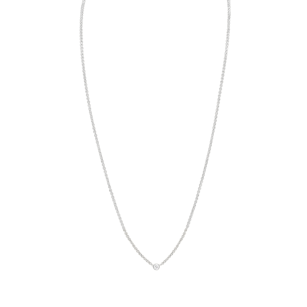 Diamond or Gemstone Round Bezel Charm in 14K White Round Cable Necklace (16-18" Extension)