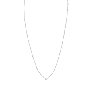 Diamond or Gemstone Round Bezel Charm in 14K White Round Cable Necklace (16-18" Extension)