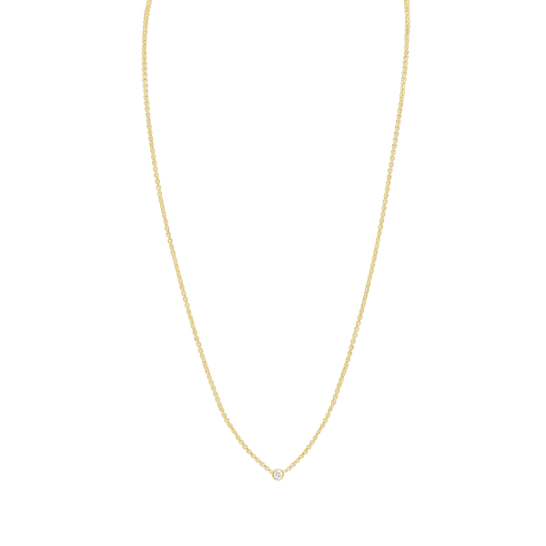 Diamond or Gemstone Round Bezel Charm in 14K Yellow Round Cable Necklace (16-18" Extension)