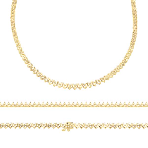 3 Prong Round Tennis Necklace in 14K Gold (.10 ct / 3.0 mm)