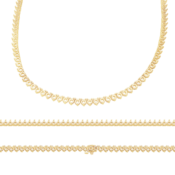 3 Prong Round Tennis Necklace in 14K Gold (.15 ct / 3.4 mm)
