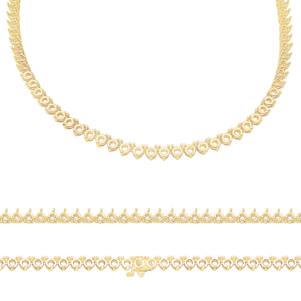 3 Prong Round Tennis Necklace Mounting in 14K Gold (.25 ct / 4.0 mm)