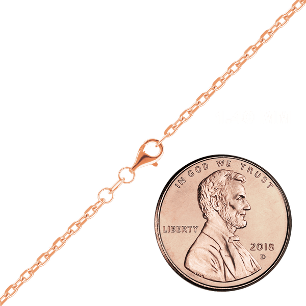 Finished Diamond Cut Cable Necklace in Sterling Silver 18K Pink Gold Finish (1.40 mm)