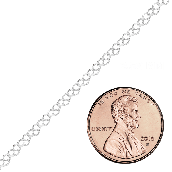 Bulk / Spooled Fancy Heart Chain in Sterling Silver (2.00 mm - 2.50 mm)