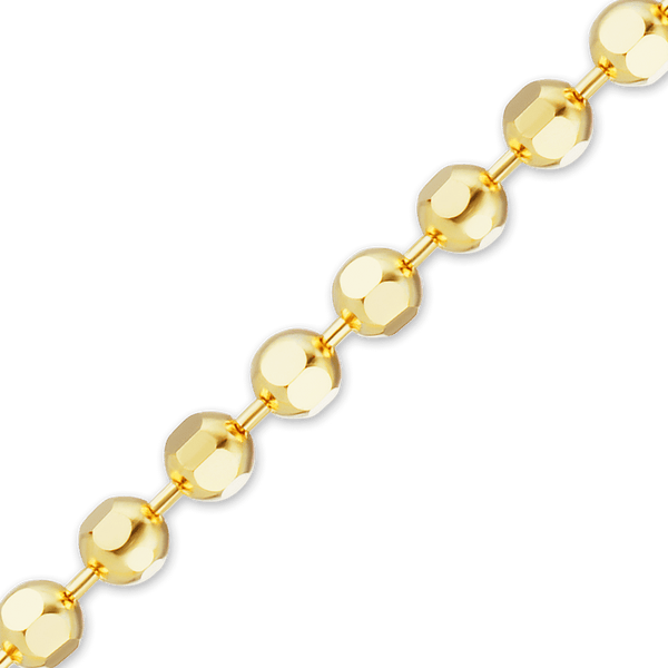 Bulk / Spooled Diamond Cut Round Bead Chain in 14K & 18K Yellow Gold (1.20 mm - 1.90 mm)