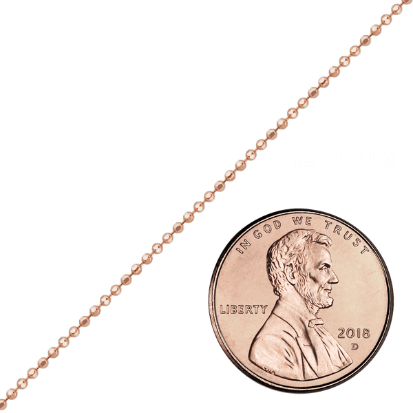 Bulk / Spooled Diamond Cut Round Bead Chain in 14K Pink Gold (1.20 mm - 1.50 mm)