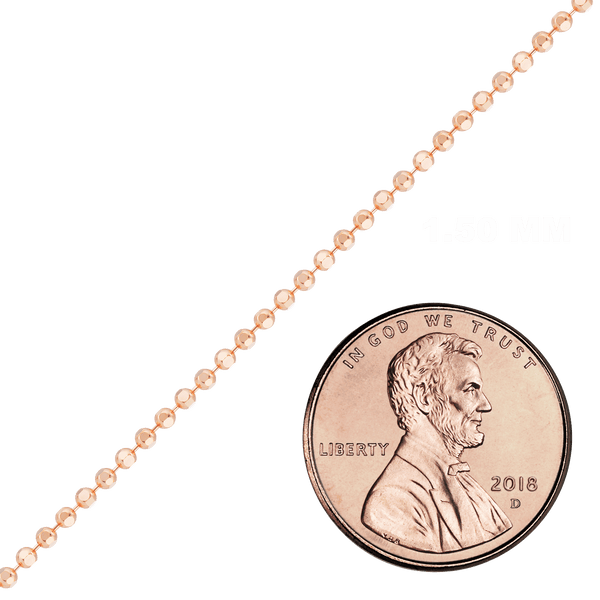 Bulk / Spooled Diamond Cut Round Bead Chain in 14K Pink Gold (1.20 mm - 1.50 mm)