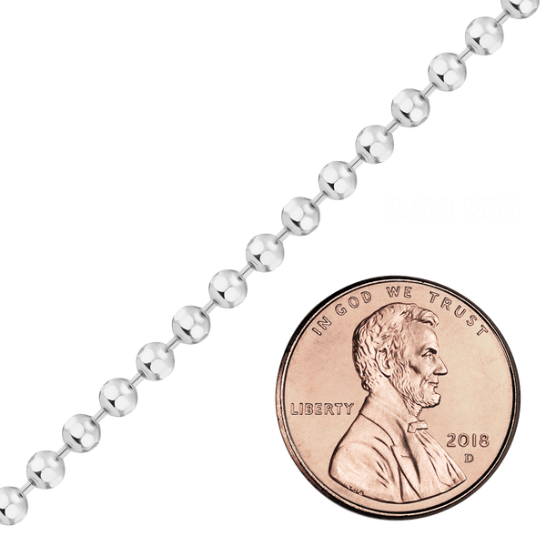 Bulk / Spooled Diamond Cut Round Bead Chain in Sterling Silver (0.80 mm - 5.00 mm)