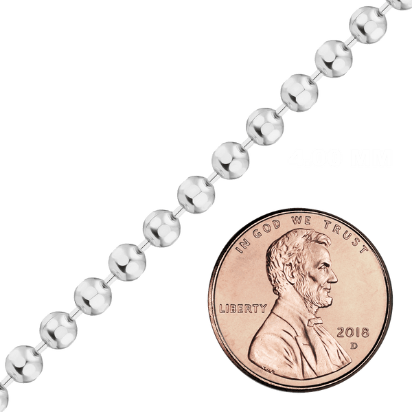 Bulk / Spooled Diamond Cut Round Bead Chain in Sterling Silver (1.00 mm - 5.00 mm)