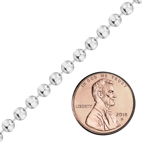 Bulk / Spooled Diamond Cut Round Bead Chain in Sterling Silver (0.80 mm - 5.00 mm)