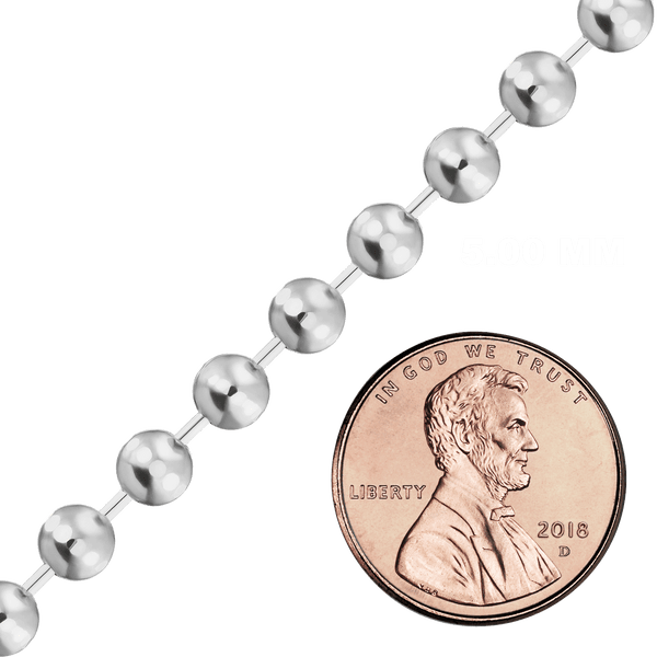 Bulk / Spooled Diamond Cut Round Bead Chain in Sterling Silver (0.80 mm - 5.00 mm)