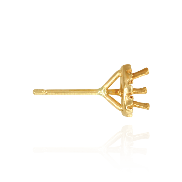 14K Gold Round Three Prong Halo Earrings with Push Post