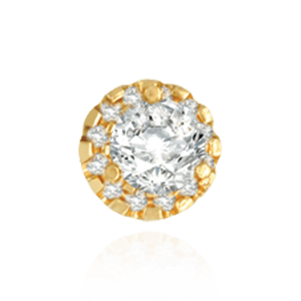 14K Gold Round Three Prong Halo Earrings with Push Post