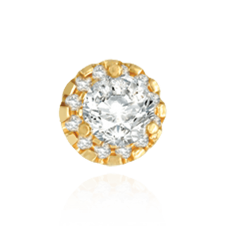 14K Gold Round Three Prong Halo Earrings with Push Post