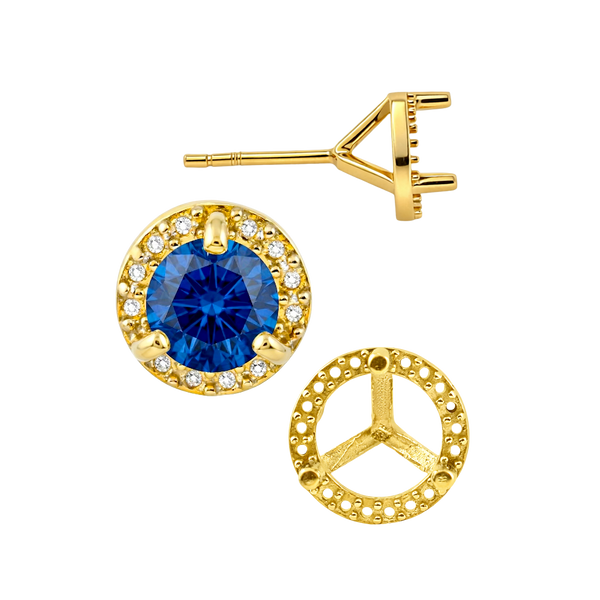 Round Three Prong Halo Earrings with Push Post