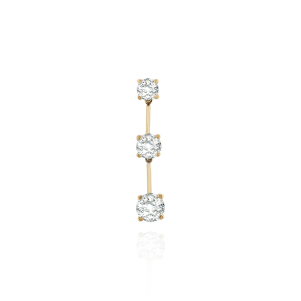 14K Gold Three Stone Graduated Flexible Wire with Push Post