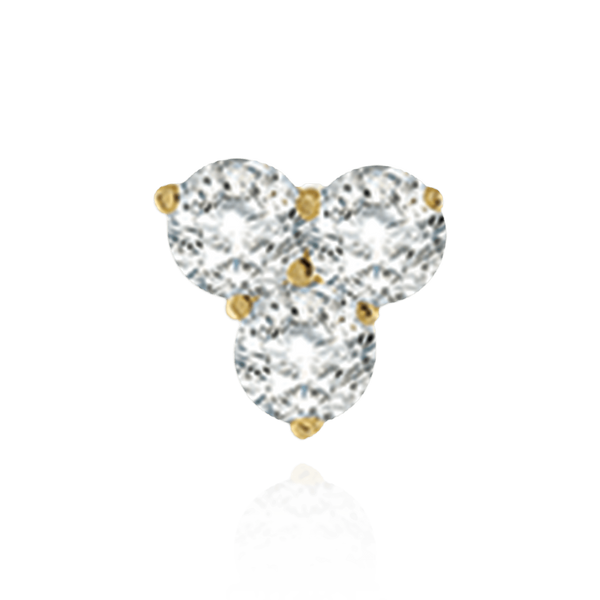 14K Gold Round Three Stone Cluster Earrings with Push Post