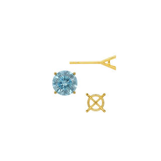 14K Gold, 18K Round Four Prong Martini Basket Style Earrings with Push Post