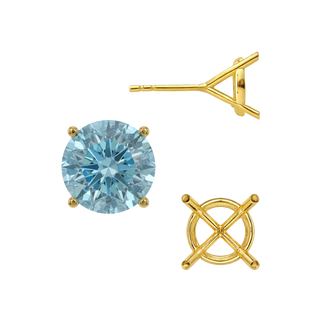 14K Gold, 18K Round Four Prong Martini Basket Style Earrings with Push Post