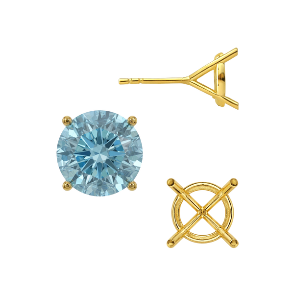 14K Gold, 18K Round Four Prong Martini Basket Style Earrings with Push Post