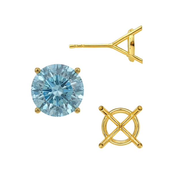 Round Four Prong Martini Basket Style Earrings with Push Post