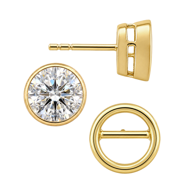 Round Bezel Earrings with Airline with Push Post