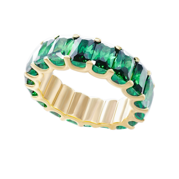 All Around Emerald Shape Green Colored Stone Ring (6.0 x 4.0 mm)