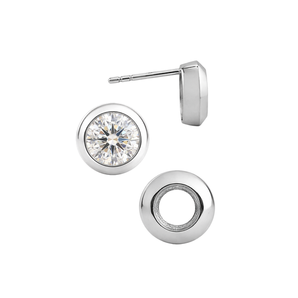 Pre-Seated Round Bezel Earrings with Push Post