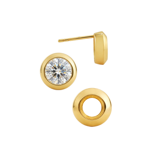 14K Gold Pre-Seated Round Bezel Earrings with Push Post