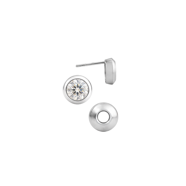 Pre-Seated Round Bezel Earrings with Push Post