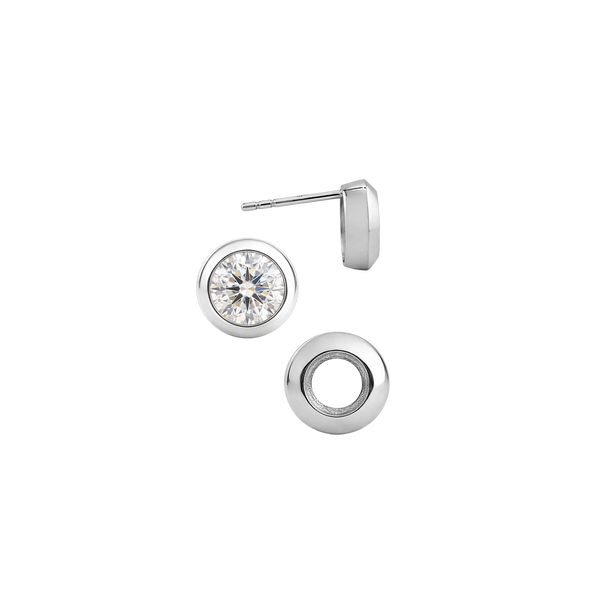 Pre-Seated Round Bezel Earrings with Push Post