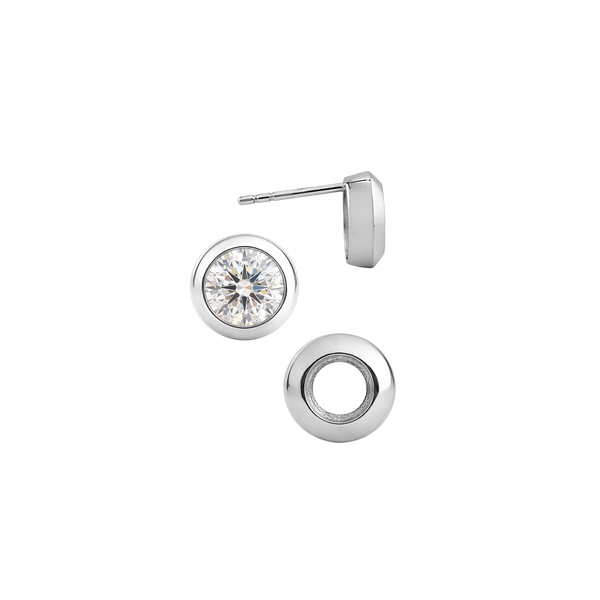 Pre-Seated Round Bezel Earrings with Push Post