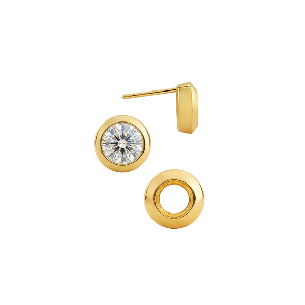 Pre-Seated Round Bezel Earrings with Push Post